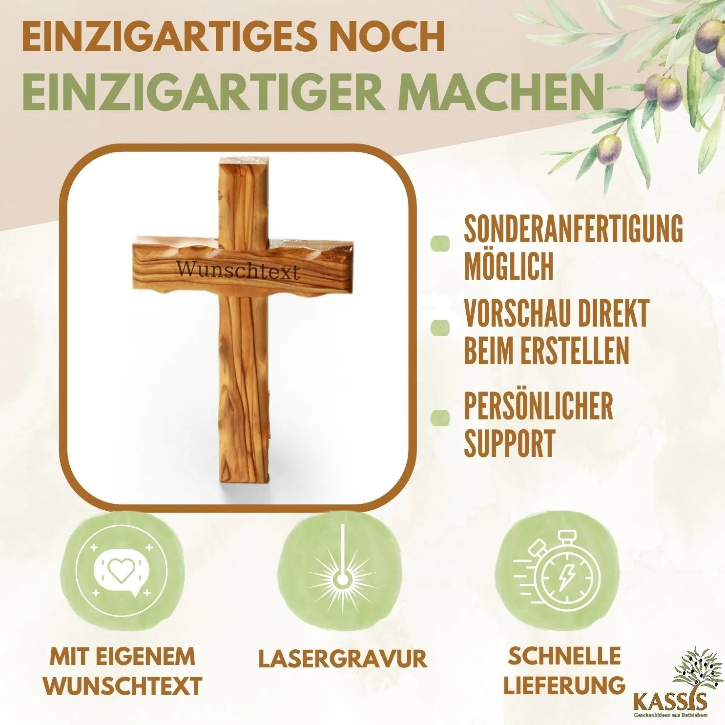 Kassis Kreuz Gewellt Olivenholz Wandkreuz Geburt