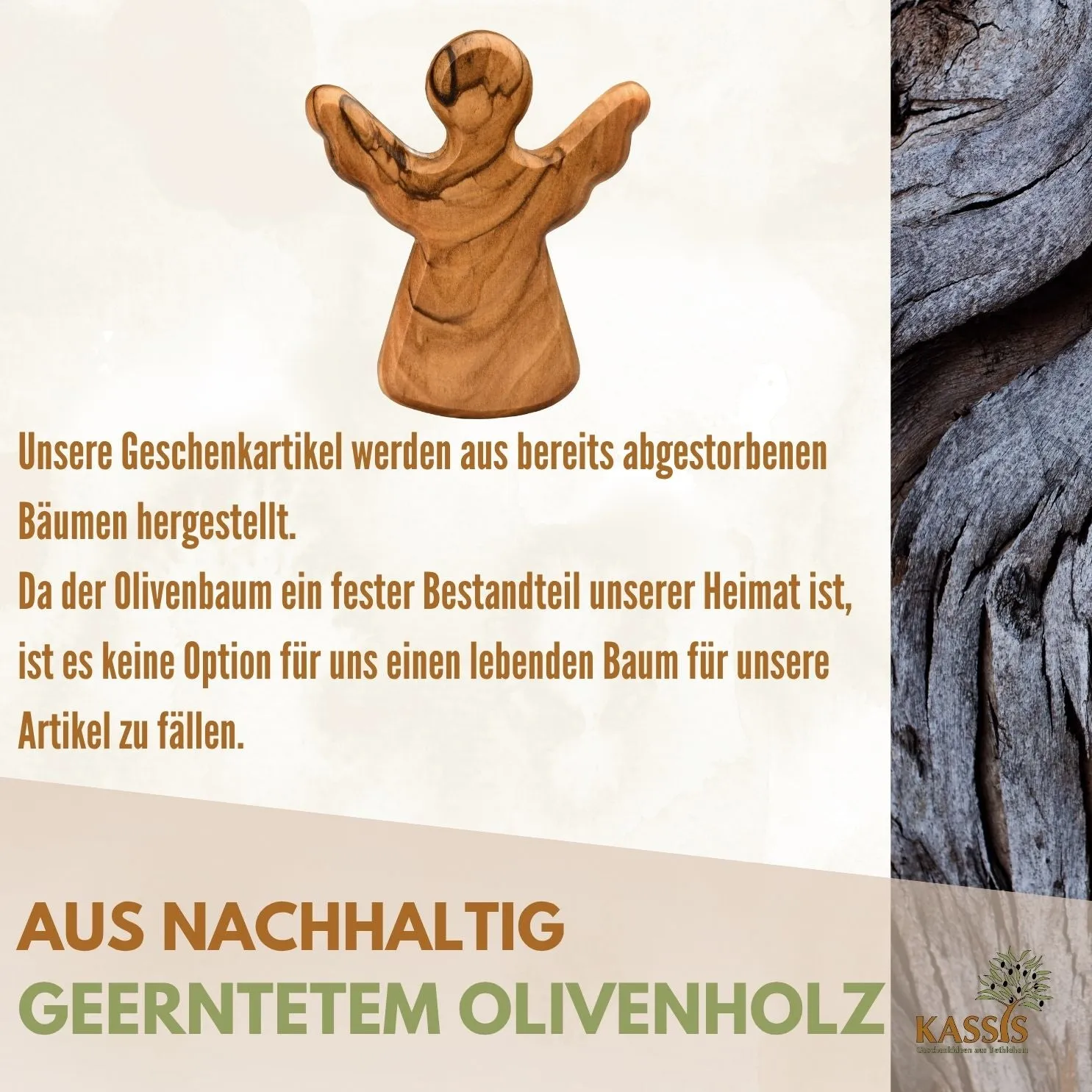 Kassis Schutzengel Schlüsselanhänger Olivenholz Gravur 6 cm