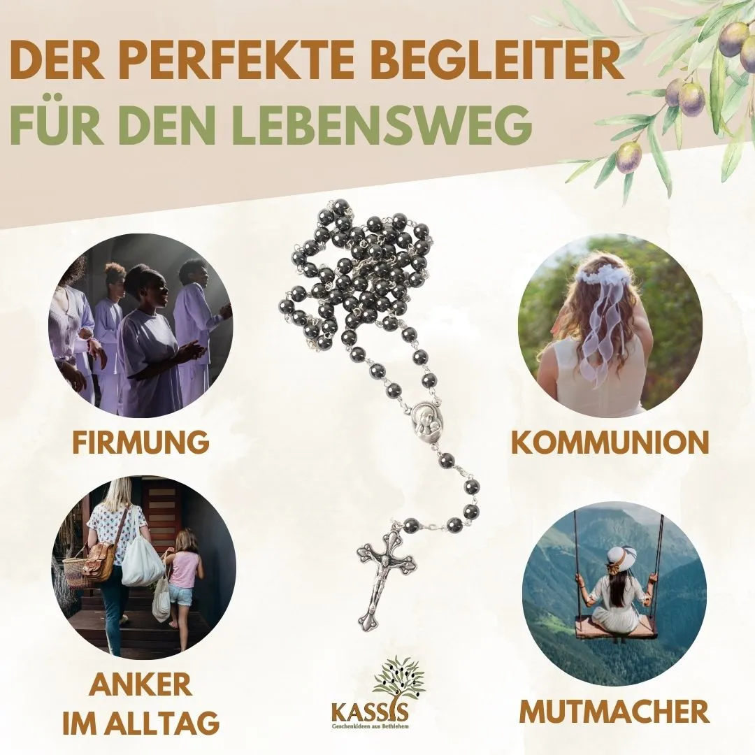 Kassis Geschenkartikel Rosenkranz Hämatitperlen 42 cm Gebetskette