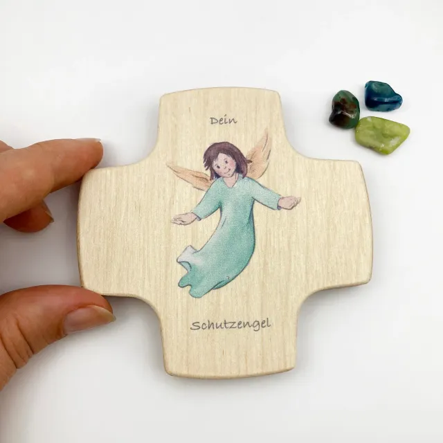 Rosenkranz-shop Dein Schutzengel Kinderkreuz Holz 9 cm