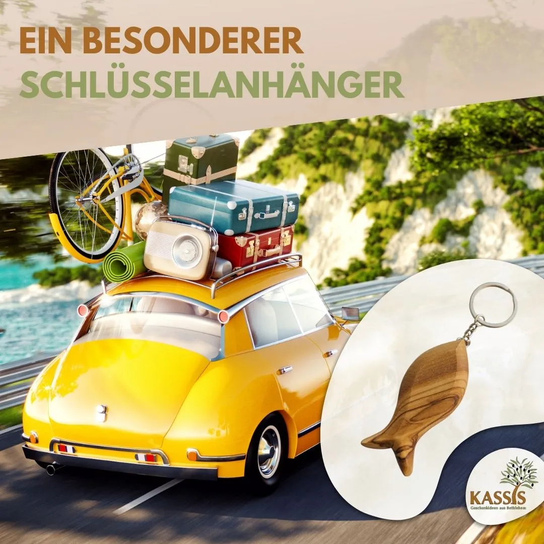 Kassis Fisch Schlüsselanhänger Olivenholz mit Gravur