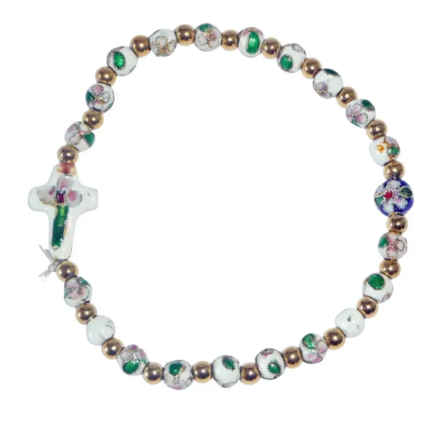 KVN Rosenkranz-Armband Cloisonne-Technik weiß