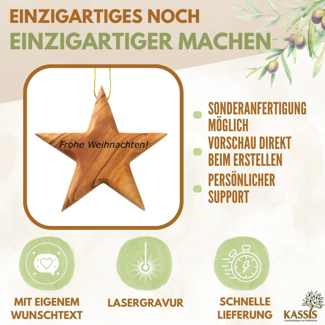 Kassis Stern Anhänger Olivenholz 8 cm Weihnachtsdeko