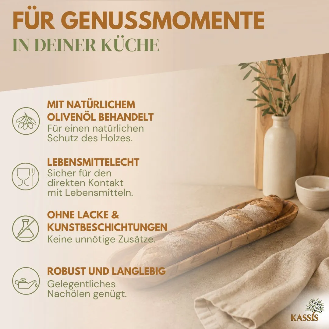 Kassis Baguettebrett Olivenholz Schneidebrett mit Einschnitten