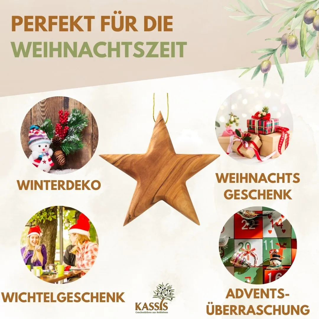 Kassis Stern Anhänger Olivenholz 8 cm Weihnachtsdeko