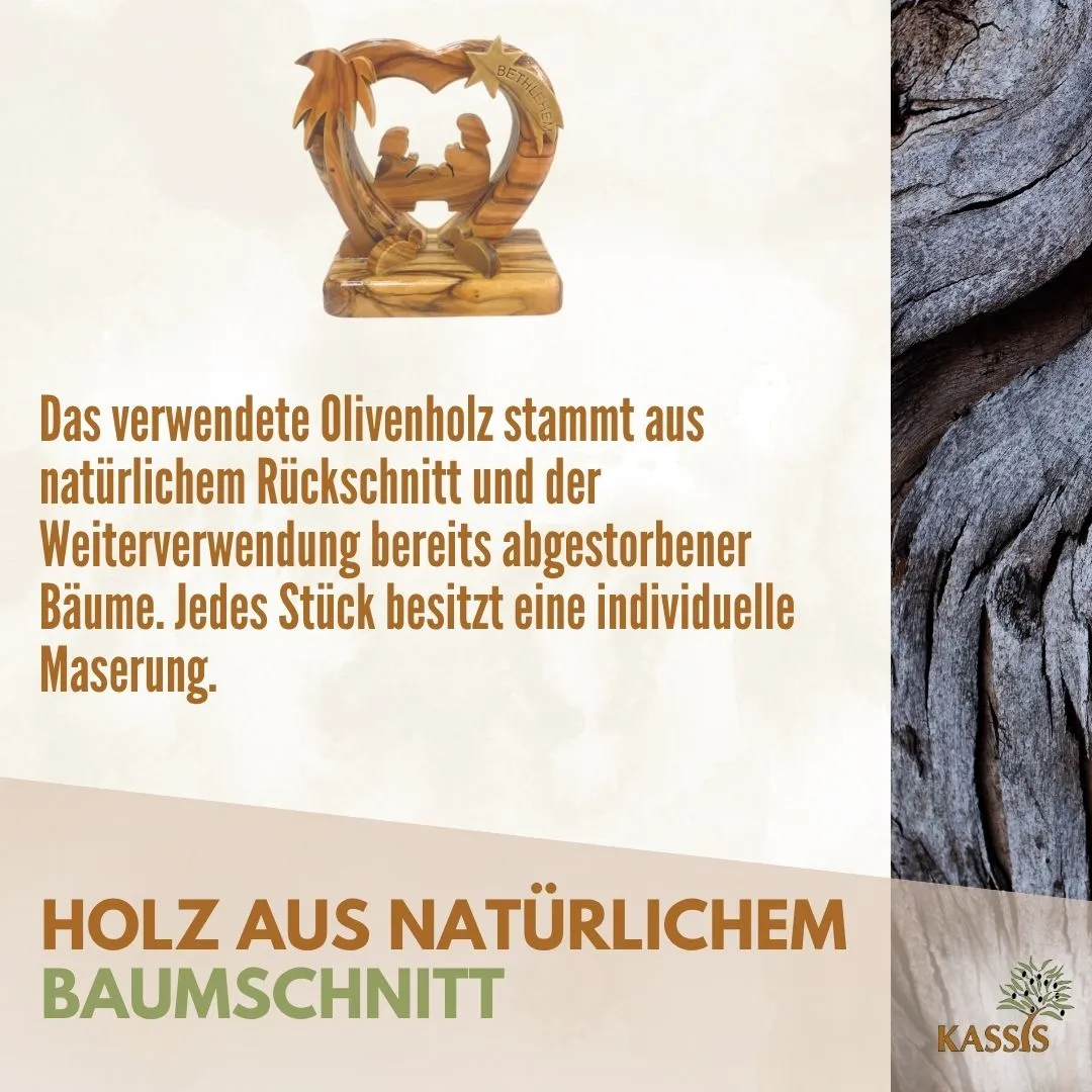 Kassis Herz-Krippe Olivenholz 7 cm Weihnachtsdeko Bethlehem