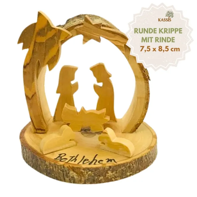 Kassis Geschenkartikel Krippe rund Weihnachtskrippe Olivenholz 7,5 cm