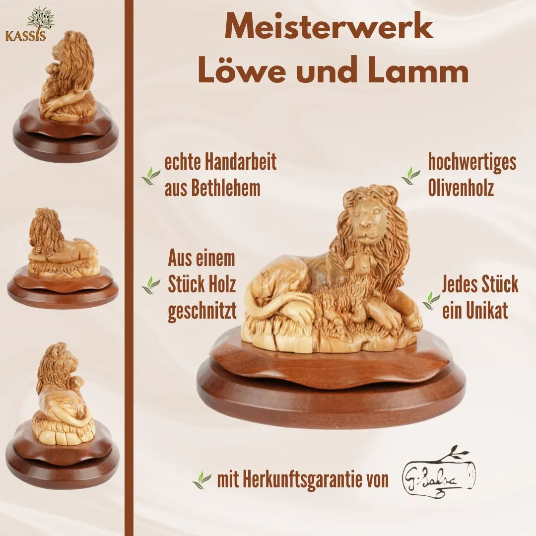 Kassis Geschenkartikel Löwe und Lamm Skulptur Olivenholz 20 cm