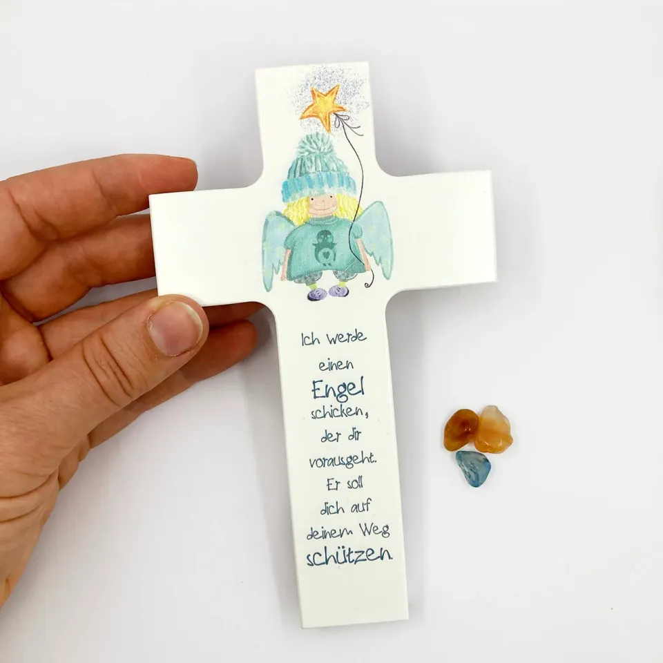 Scheichelbauer Kinderkreuz Holz weiß Engel Stern 15 cm