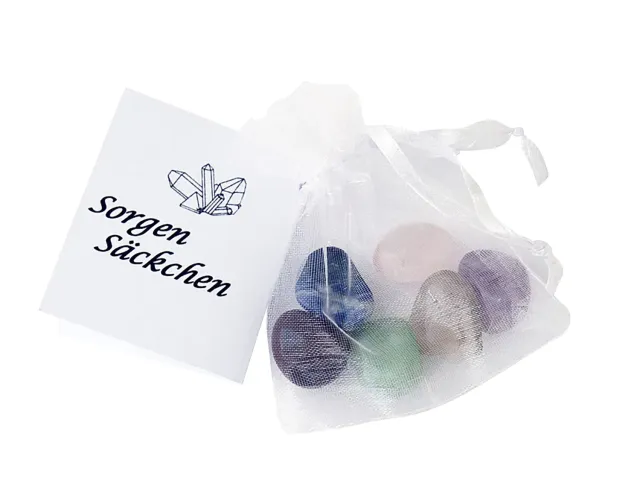 KVN „Sorgen“-Säckchen 6 Halb-Edelsteine im Organza-Beutel
