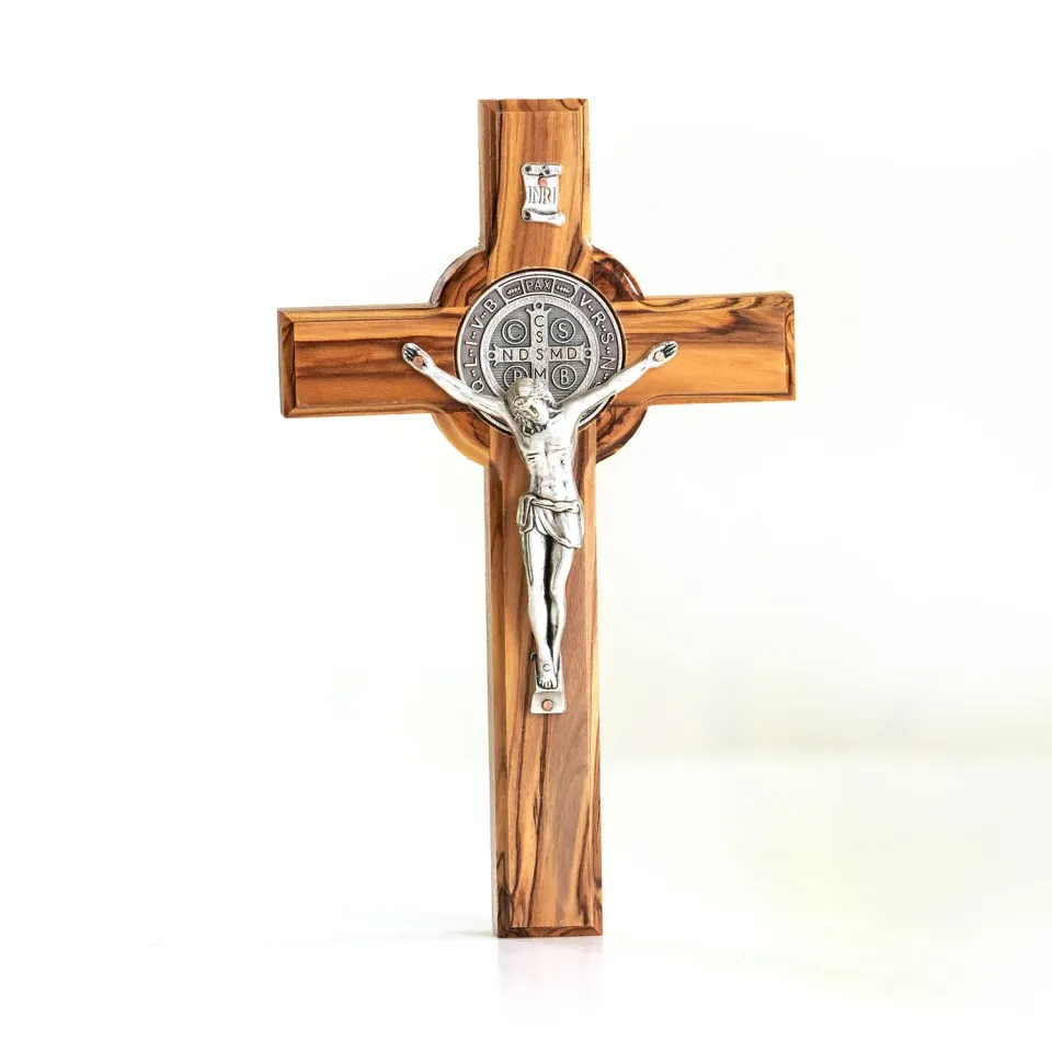 Kassis St. Benedikt Kreuz Olivenholz Wandkreuz