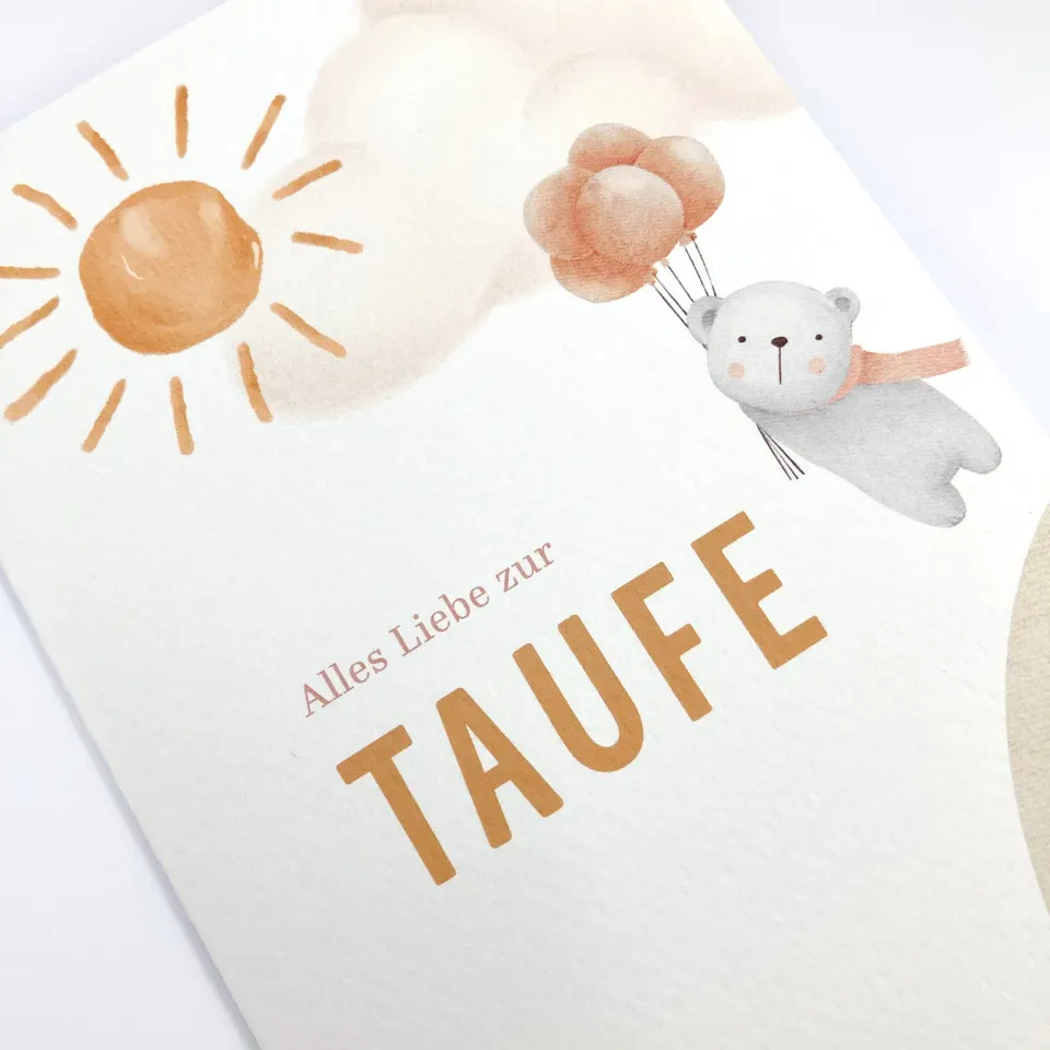 Scheichelbauer Bär Glückwunschkarte Taufe mit Kuvert
