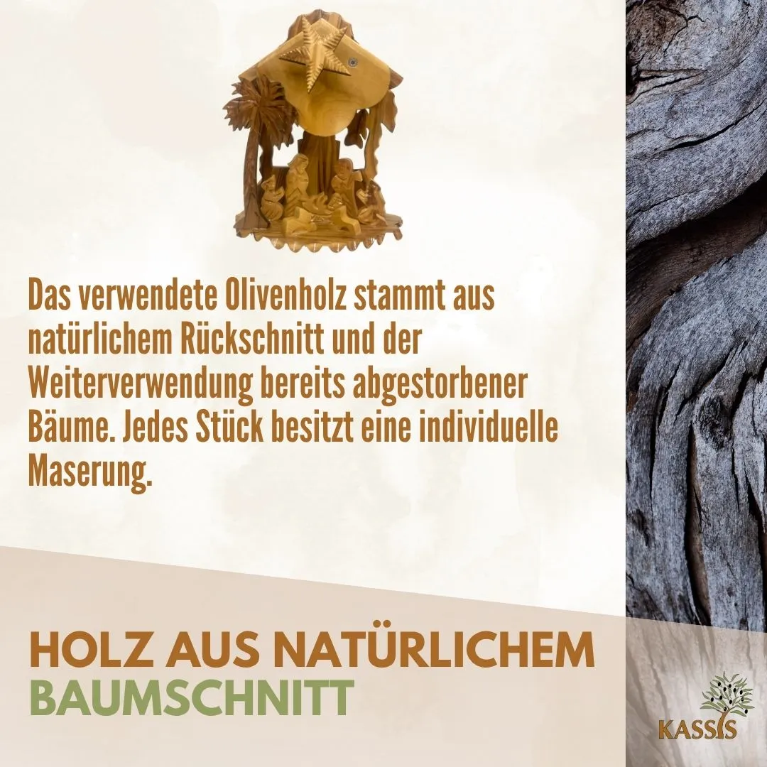 Kassis Geschenkartikel Weihnachtskrippe Olivenholz mit Musikwerk