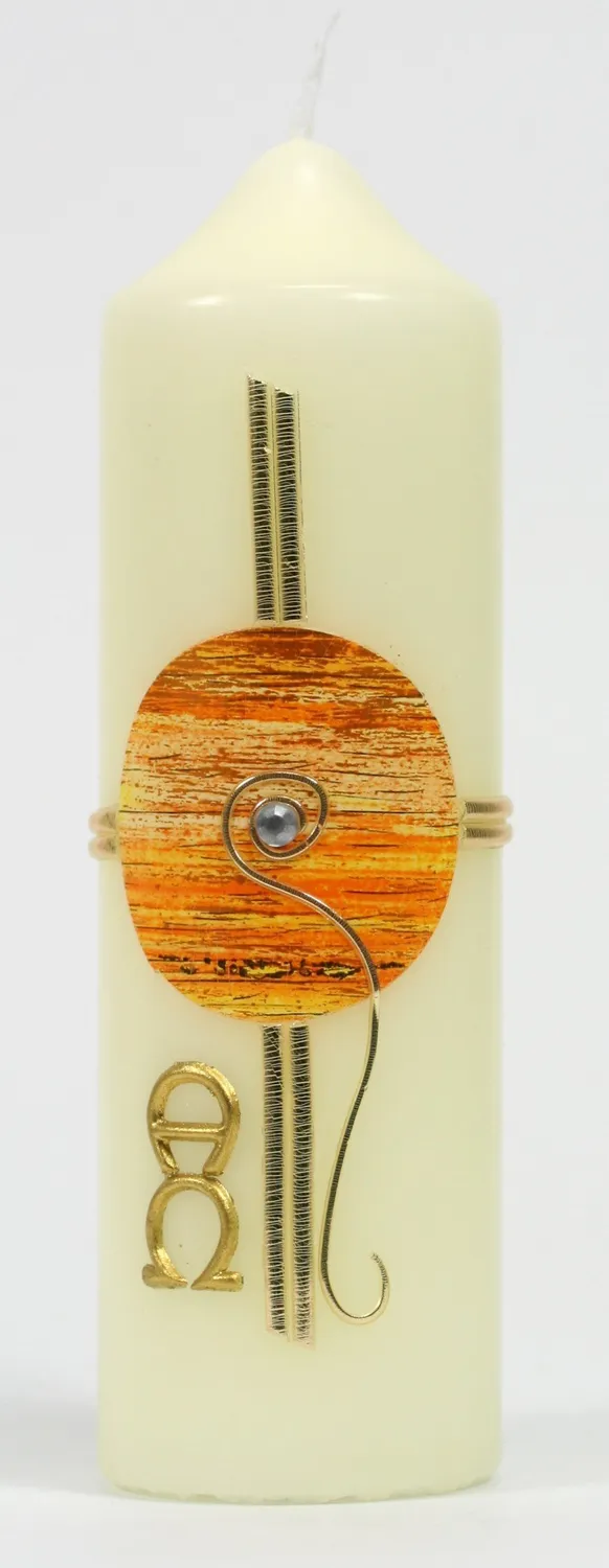 KVN MaMeMi Osterkerze Alpha Omega 165x50 orange Relief