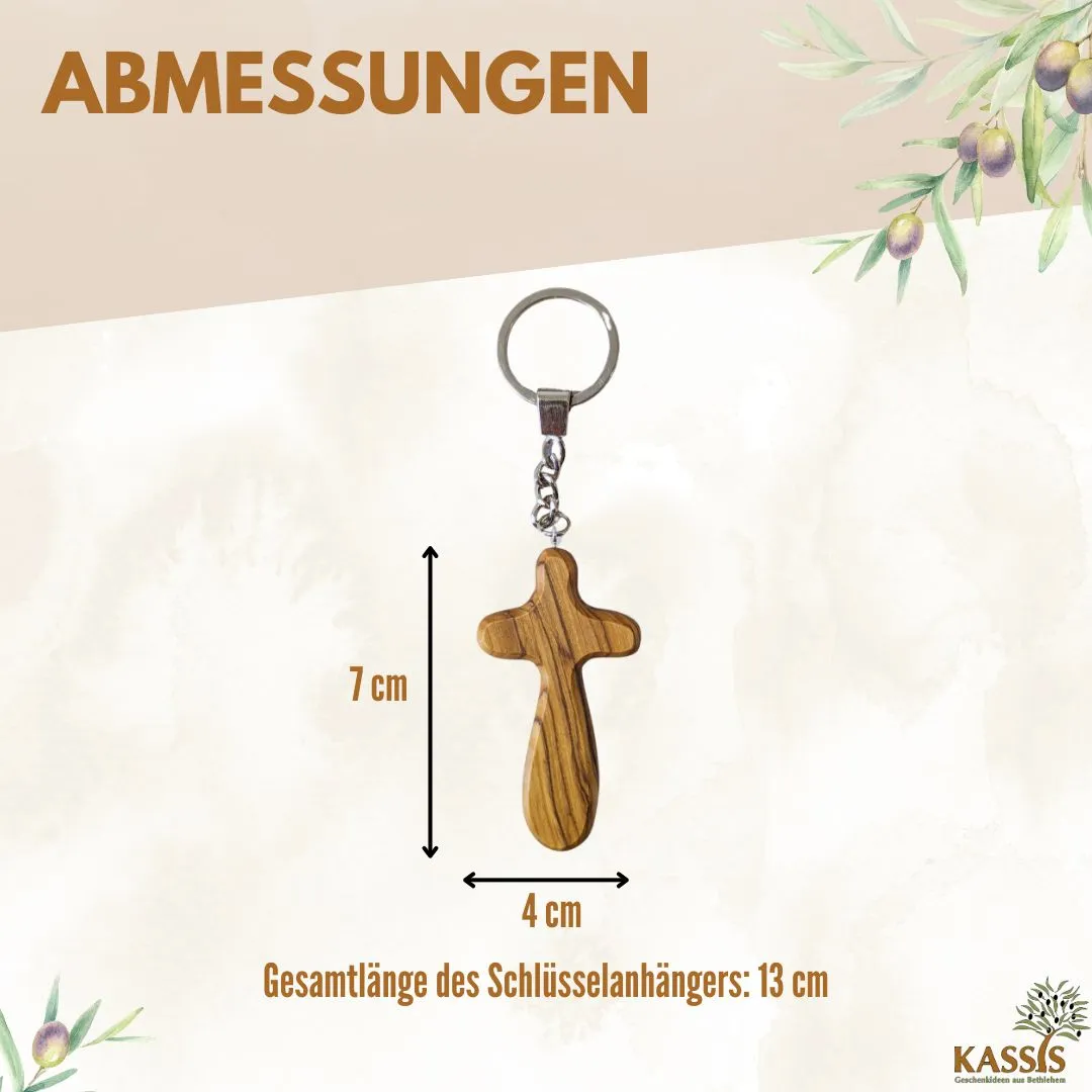 Kassis Kreuz Schlüsselanhänger 7 cm Olivenholz