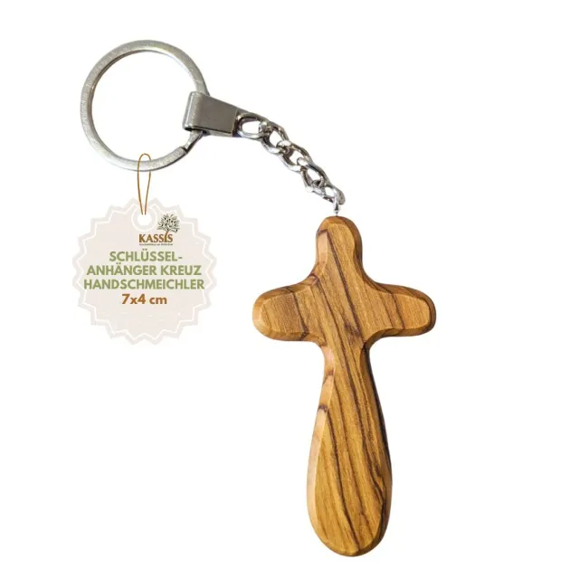 Kassis Kreuz Schlüsselanhänger 7 cm Olivenholz