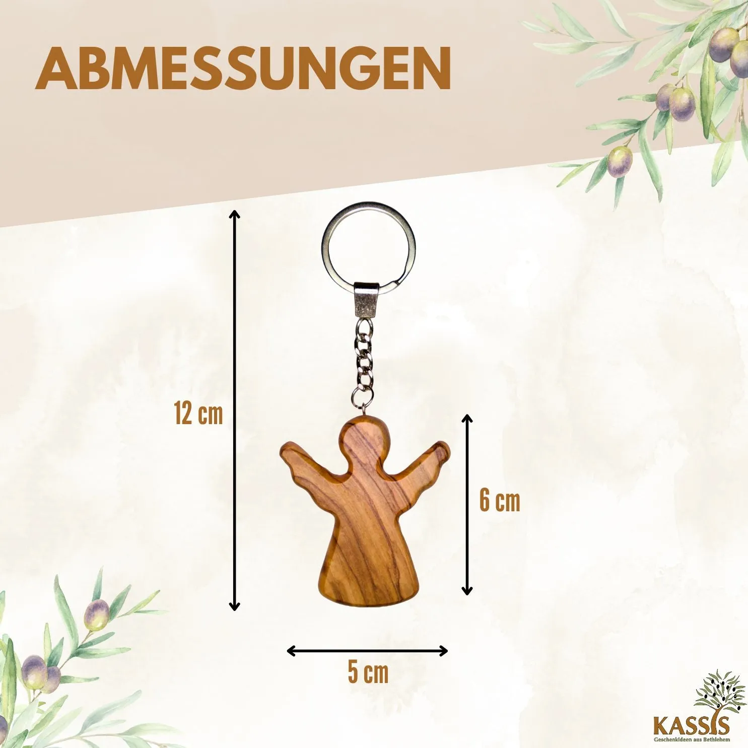 Kassis Schutzengel Schlüsselanhänger Olivenholz Gravur 6 cm