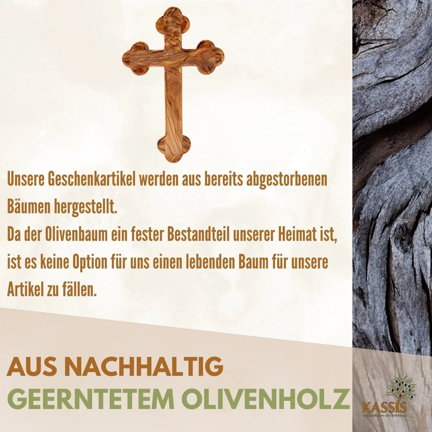 Kassis Geschenkartikel Kreuz mit runden Kanten Wandkreuz Olivenholz Gravur