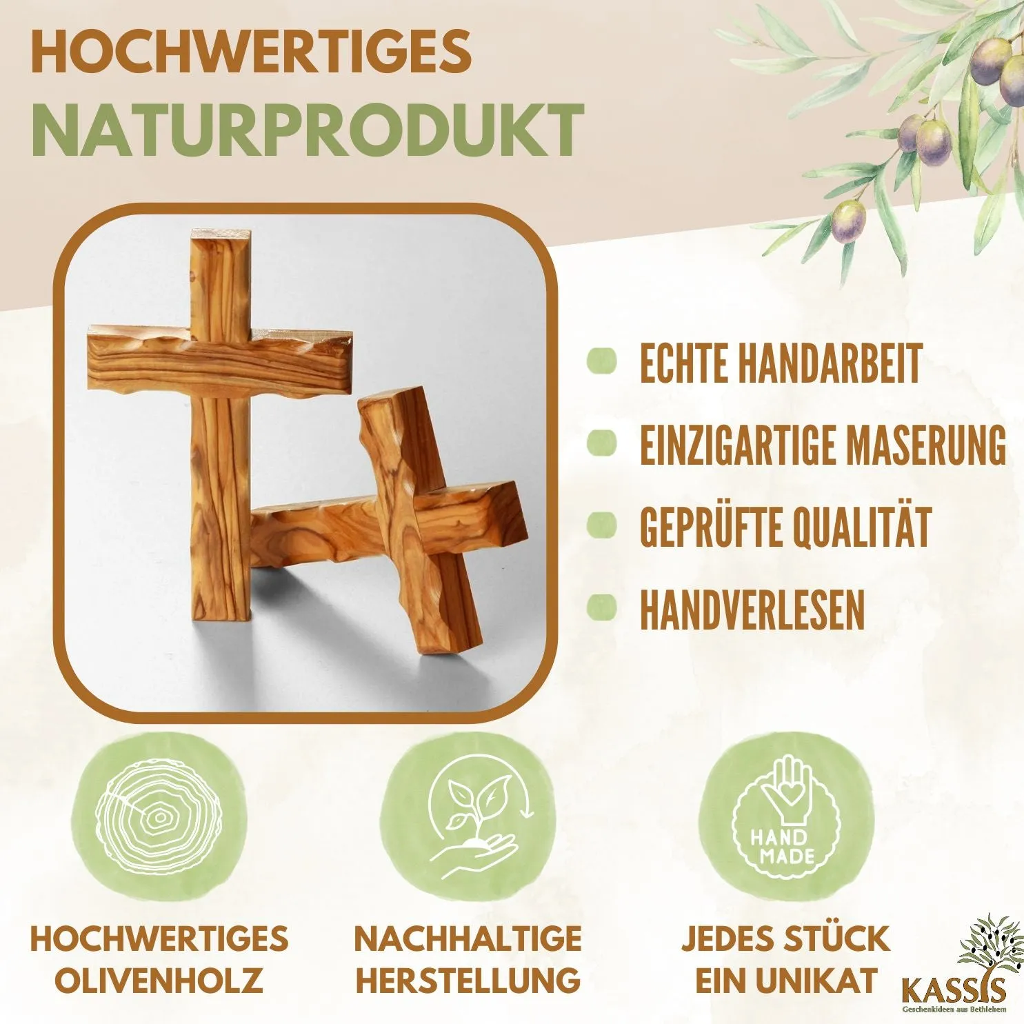 Kassis Kreuz Gewellt Olivenholz Wandkreuz Geburt