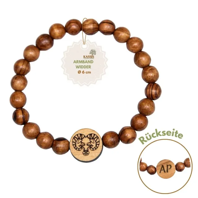 Kassis Sternzeichen Armband Olivenholz Perlenarmband mit Gravur