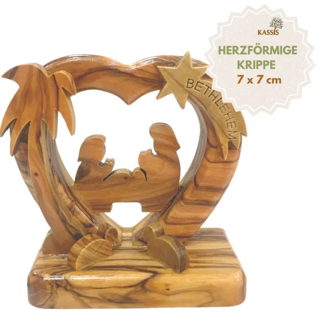 Kassis Herz-Krippe Olivenholz 7 cm Weihnachtsdeko Bethlehem