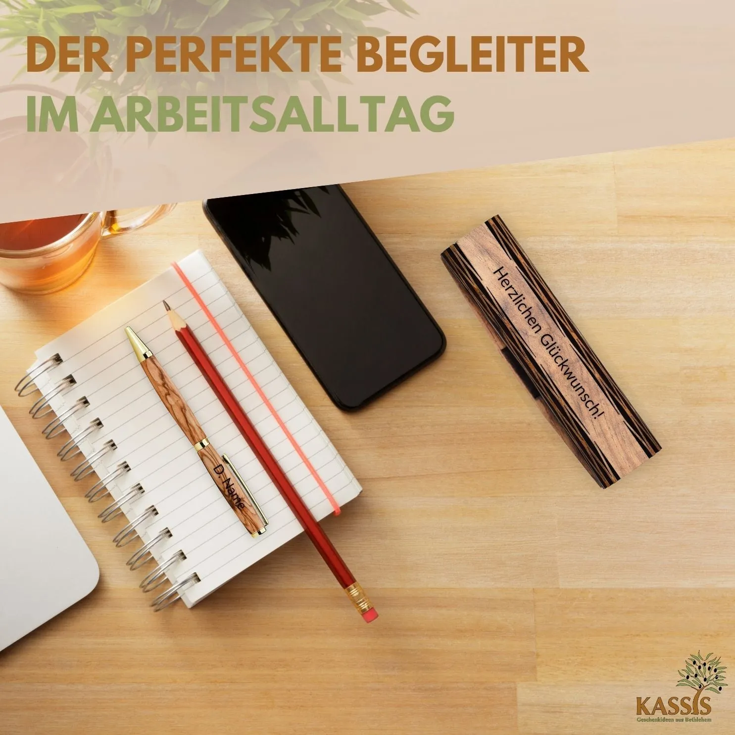 Kassis Geschenkartikel Kugelschreiber Schreibset Olivenholz Box Gravur