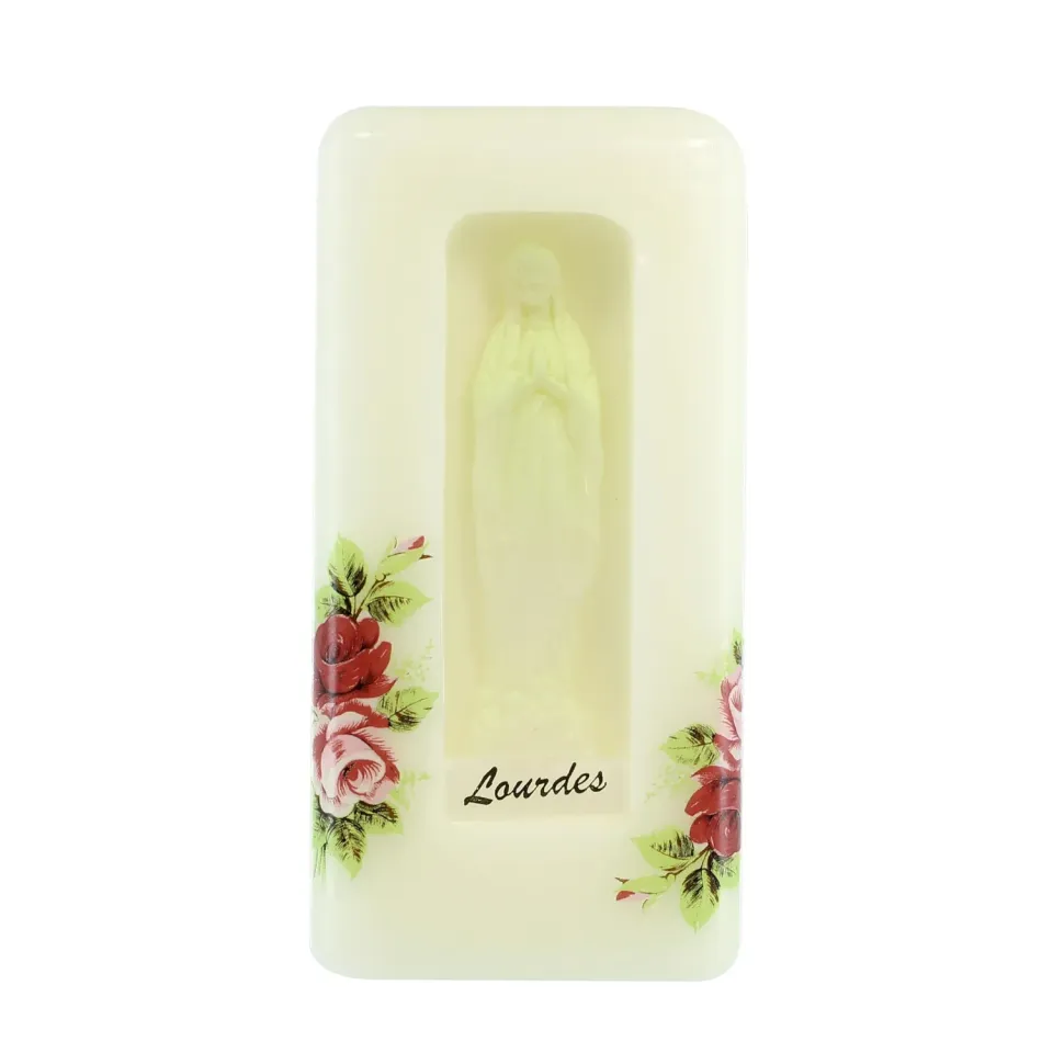 Palais du Rosaire Notre Dame de Lourdes Kerze 7x7x15 cm Pflanzenwachs