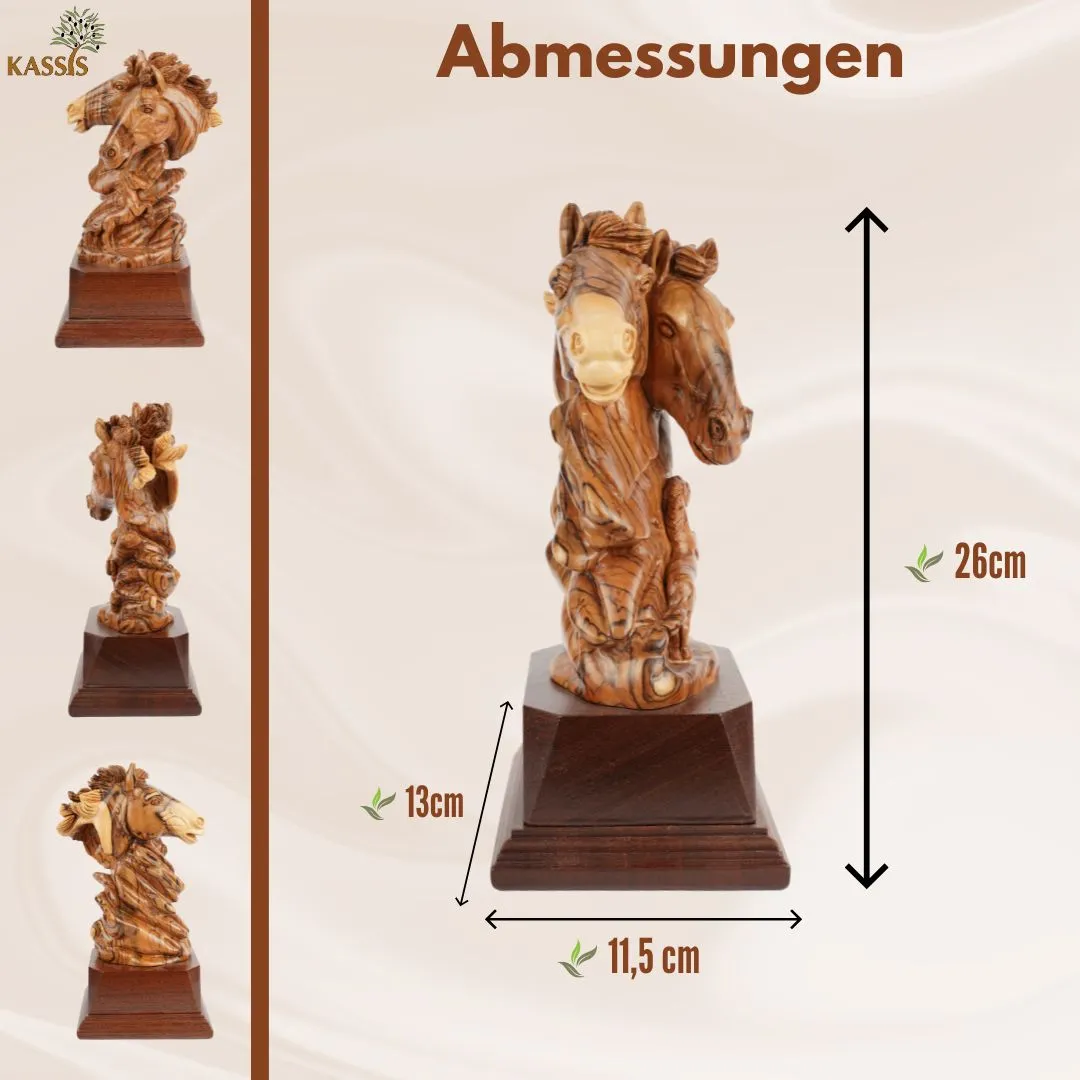 Kassis Geschenkartikel Pferde-Duo Skulptur Olivenholz 26 cm handgeschnitzt