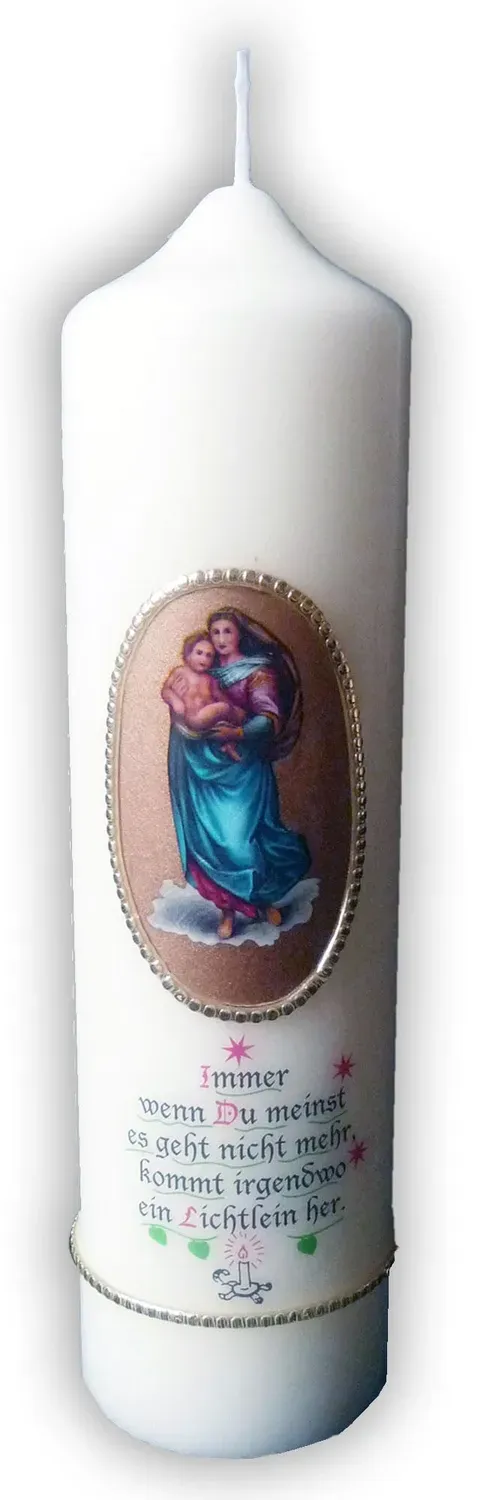 KVN Marienkerze mit Spruch, 220 x 60 mm, Maria und Jesuskind