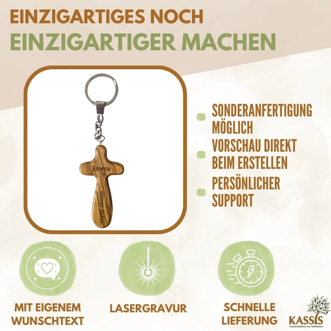 Kassis Kreuz Schlüsselanhänger 7 cm Olivenholz