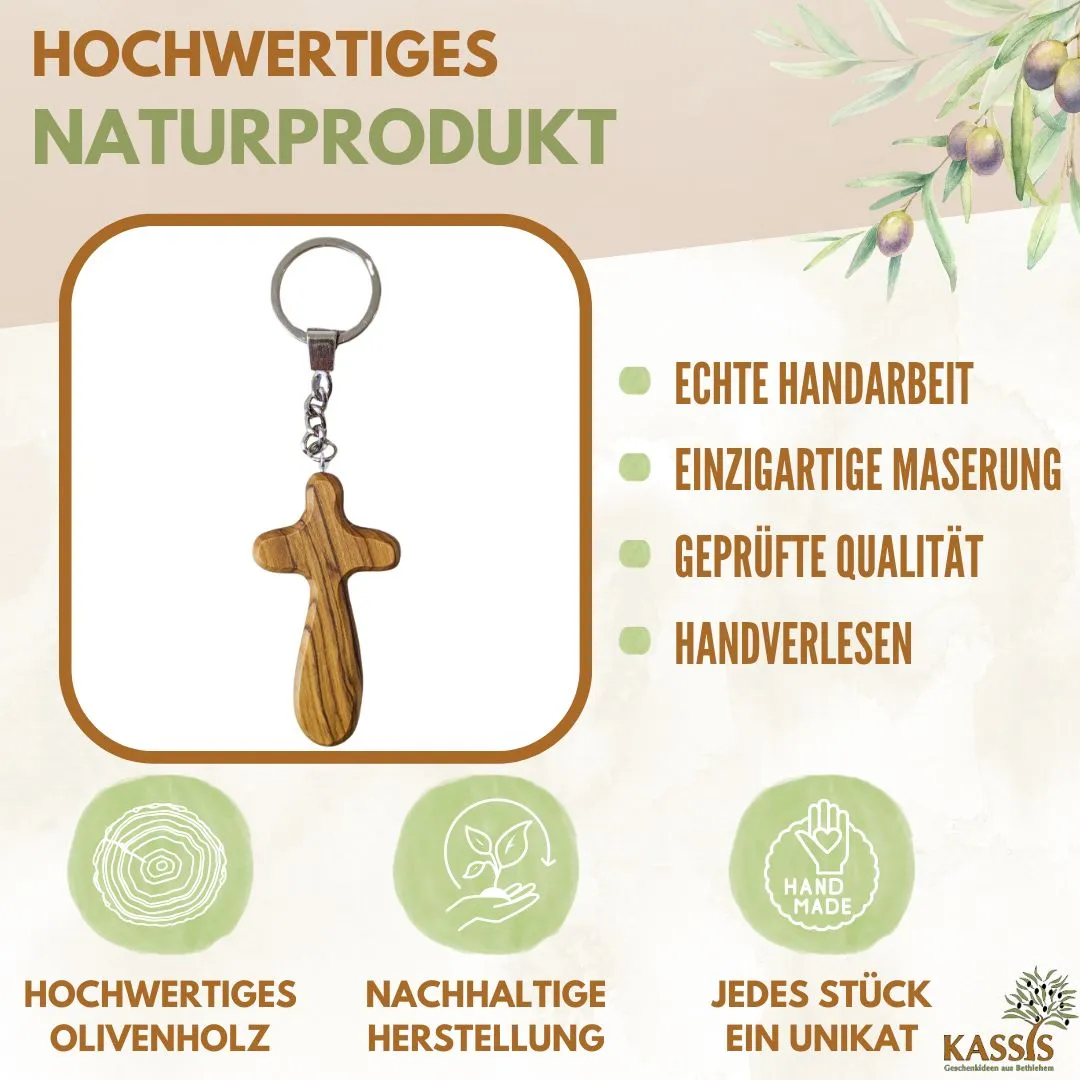 Kassis Kreuz Schlüsselanhänger 7 cm Olivenholz