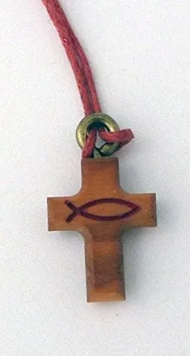 KVN MaMeMi Olivenholzkreuz mit Fisch 2x1,5 cm