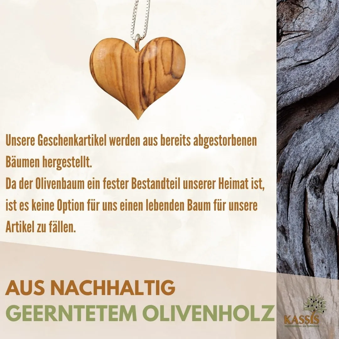 Kassis Herz Halskette Olivenholz 925 Silber 44 cm