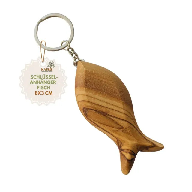Kassis Fisch Schlüsselanhänger Olivenholz mit Gravur