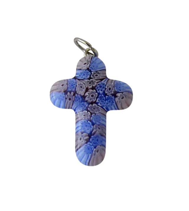 KVN Kreuz-Anhänger Murano-Glas ca. 3x2 cm blau
