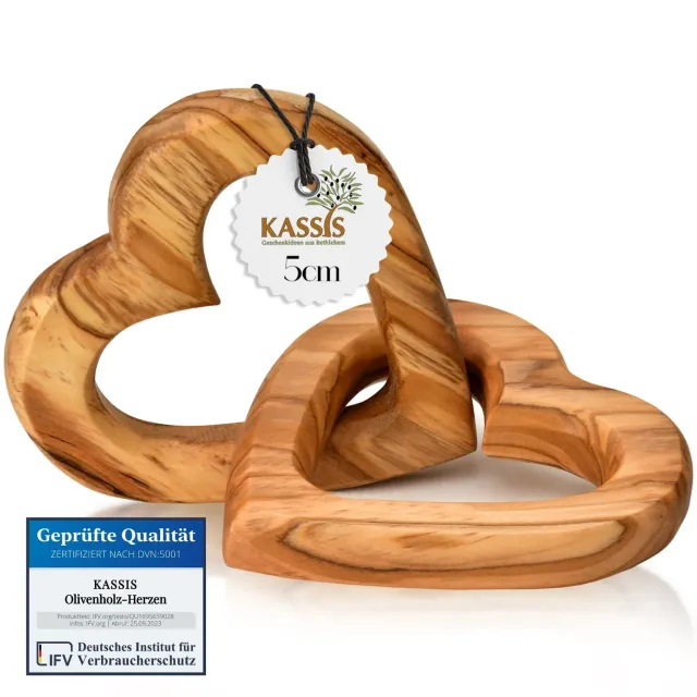 Kassis Verbundene Herzen Olivenholz Hochzeitsgeschenk