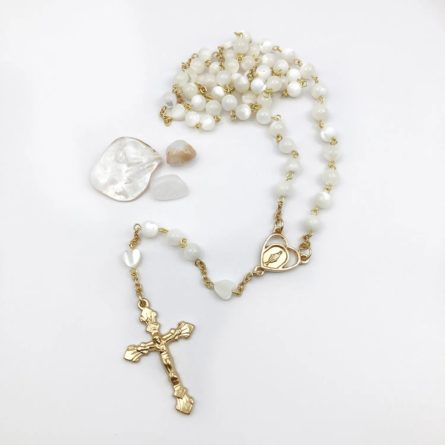 rosenkranz-shop Perlmutt-Rosenkranz Herz gold 48 cm