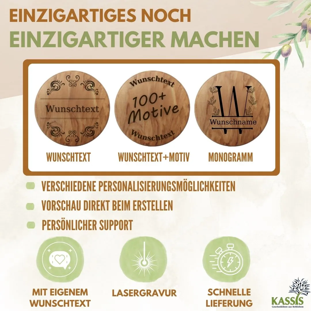 Kassis Flaschenöffner Olivenholz mit Gravur Magnet