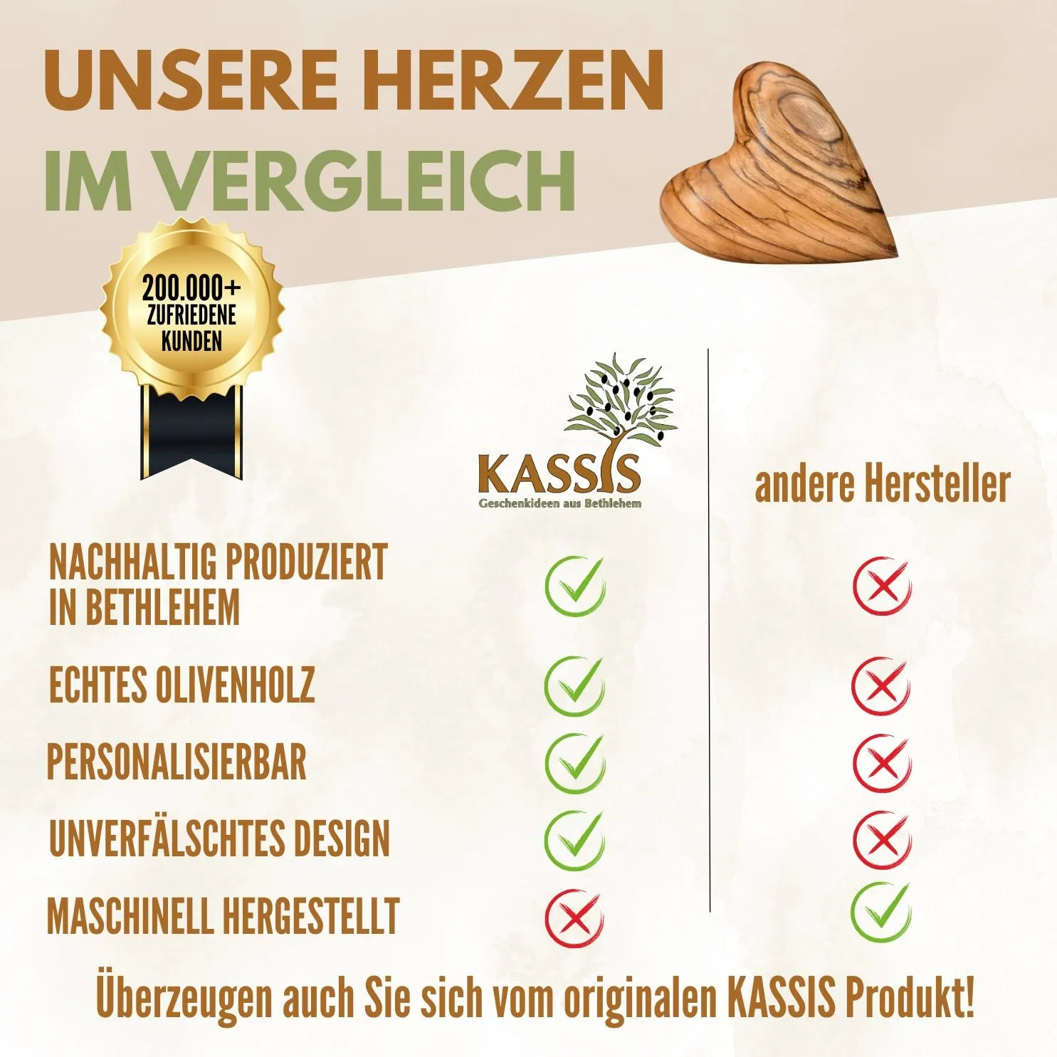 Kassis Geschenkartikel Herz Handschmeichler Olivenholz mit Gravur