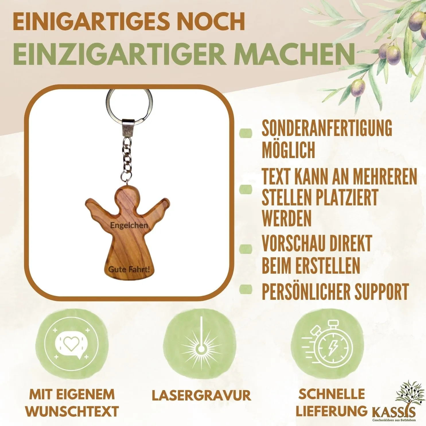 Kassis Schutzengel Handschmeichler Olivenholz 6 cm
