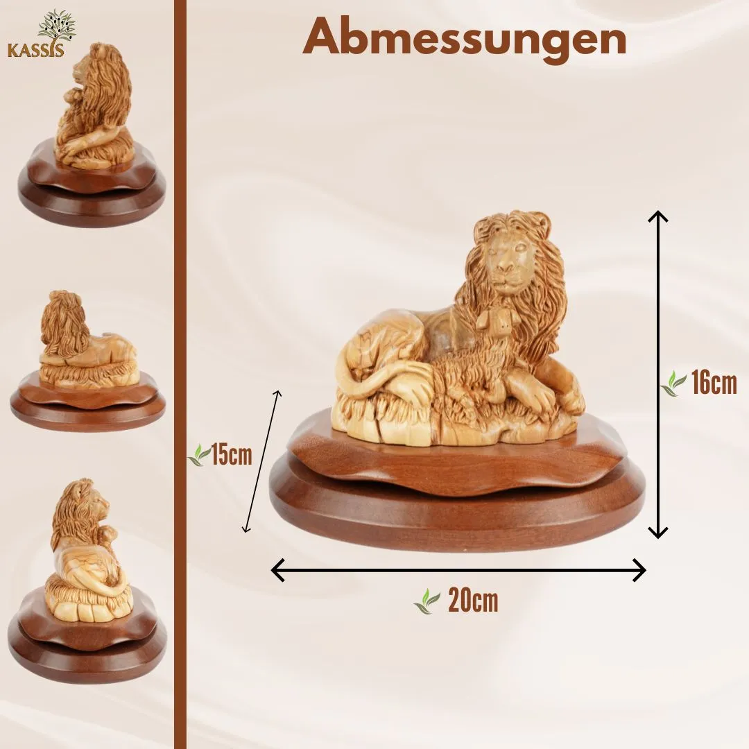 Kassis Geschenkartikel Löwe und Lamm Skulptur Olivenholz 20 cm