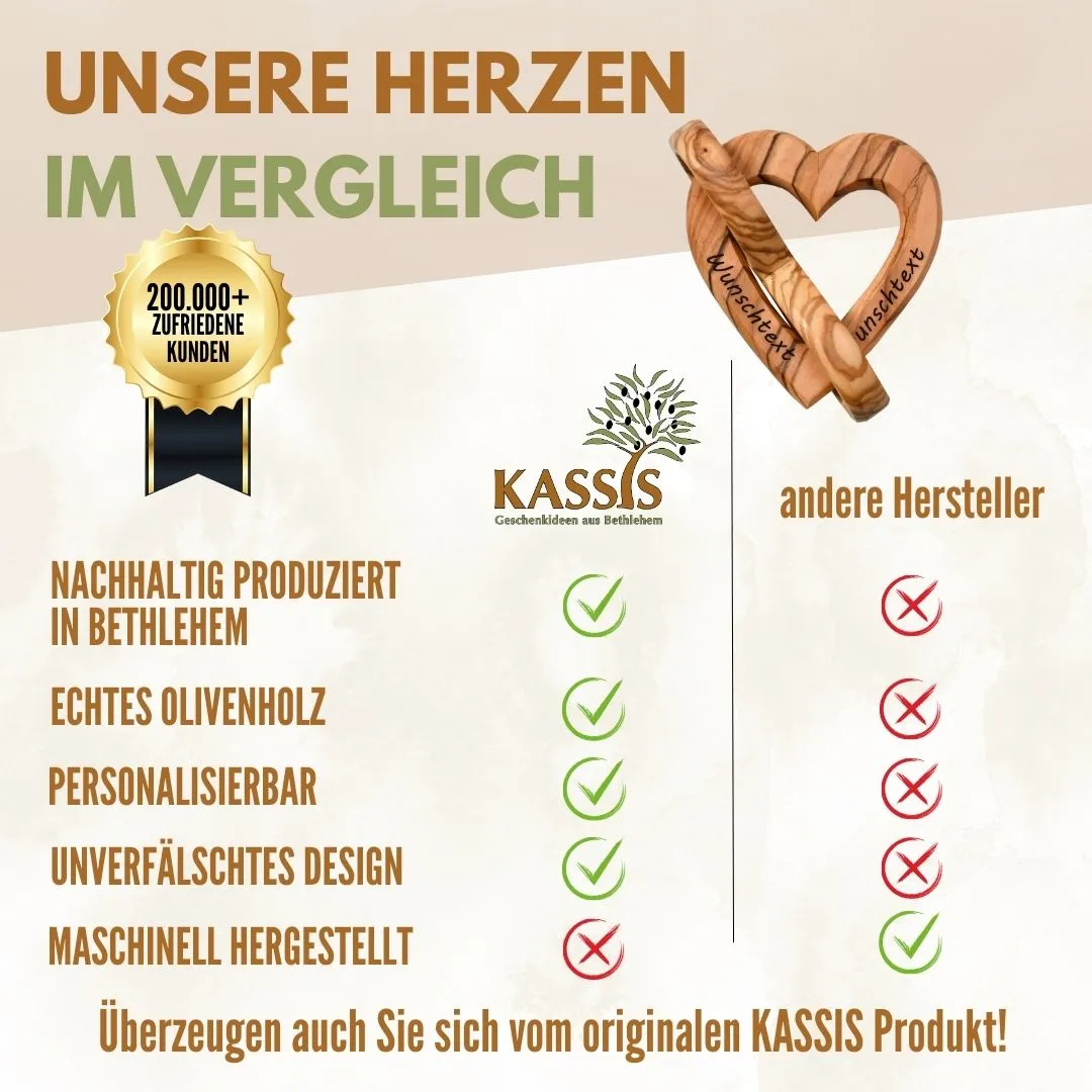 Kassis Geschenkartikel Herz Unendlichkeit 7,5 cm Olivenholz Deko