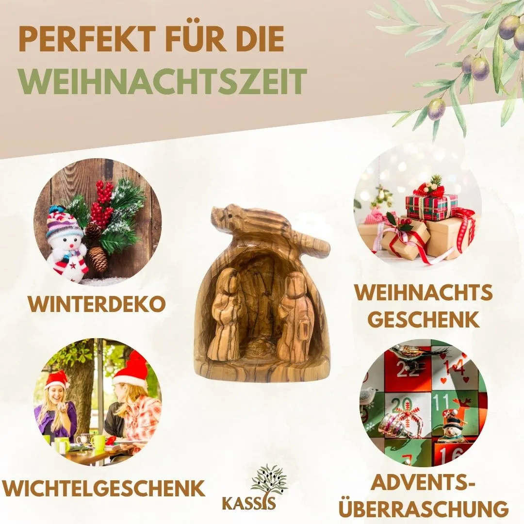Kassis Geschenkartikel Weihnachtskrippe Olivenholz 10 cm