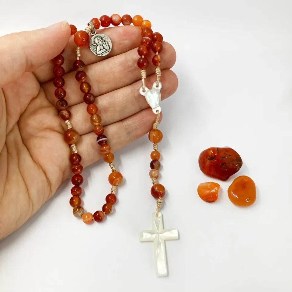 Rosenkränze Scheichelbauer Rosenkranz Achat Perlmutt orange 30cm