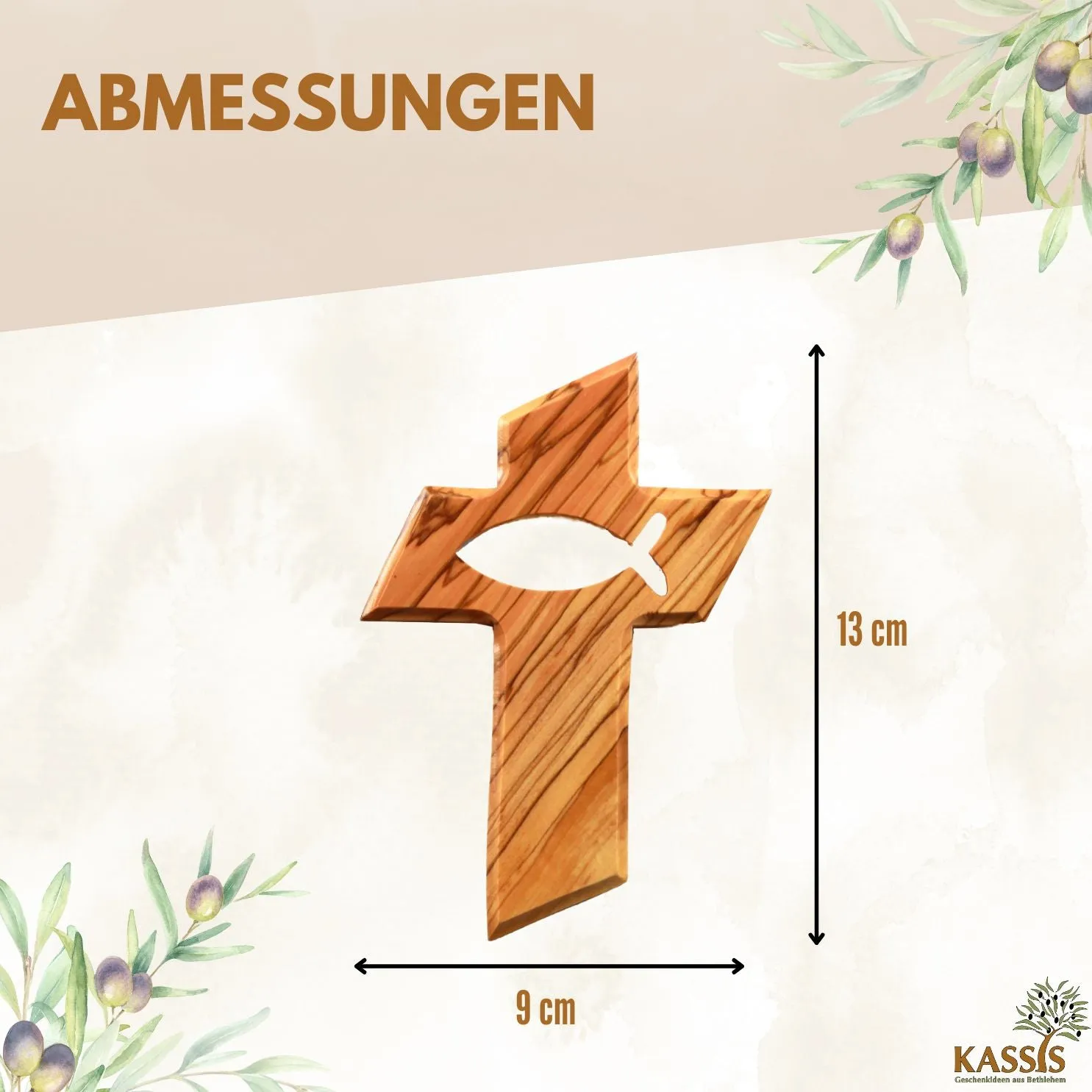 Kassis Geschenkartikel Kreuz Wandkreuz Olivenholz 13 cm