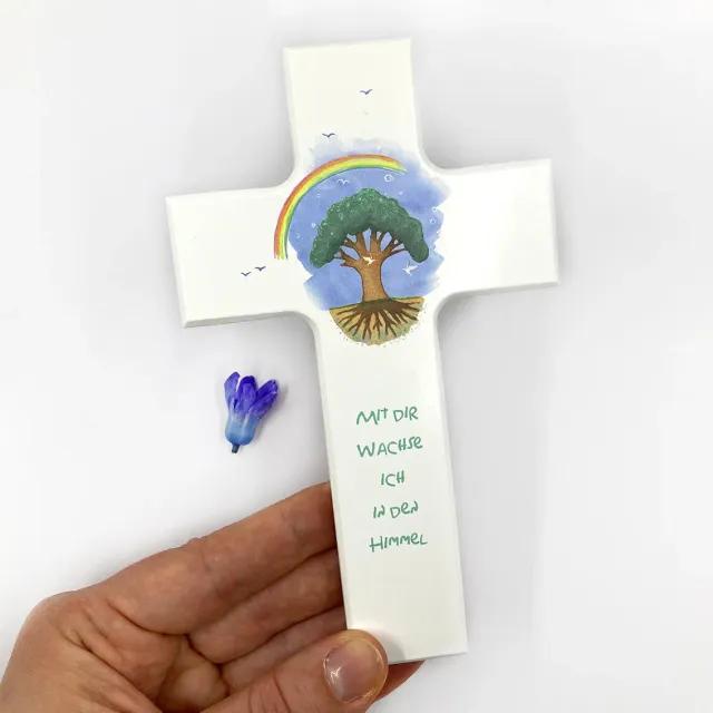 Scheichelbauer Baum & Regenbogen Kinderkreuz Holz 15 cm