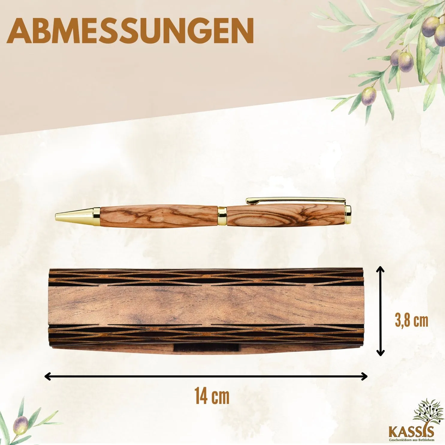 Kassis Kugelschreiber Olivenholz Holzschachtel Kuli mit Gravur