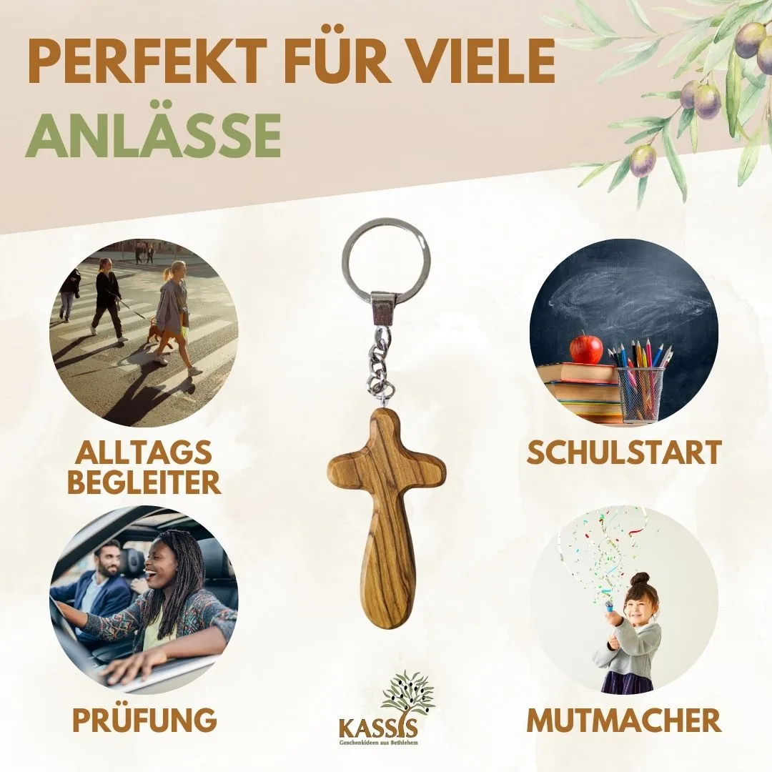 Kassis Kreuz Schlüsselanhänger 7 cm Olivenholz