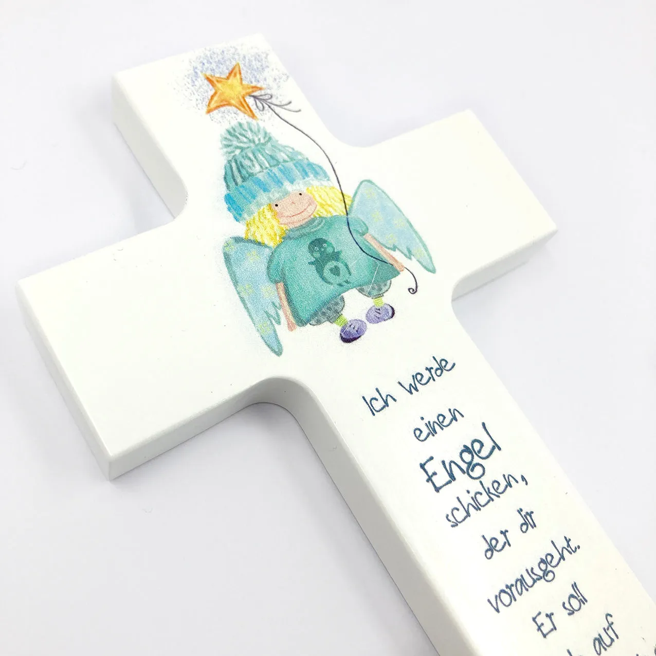 Scheichelbauer Kinderkreuz Holz weiß Engel Stern 15 cm
