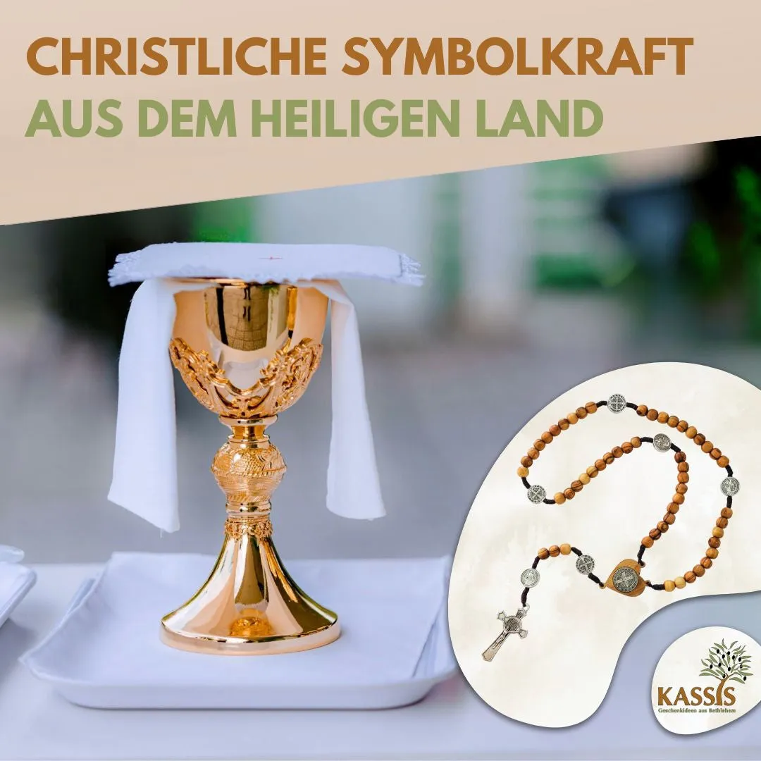 Kassis St. Benedikt Rosenkranz Olivenholz mit Medaille Gebetskette
